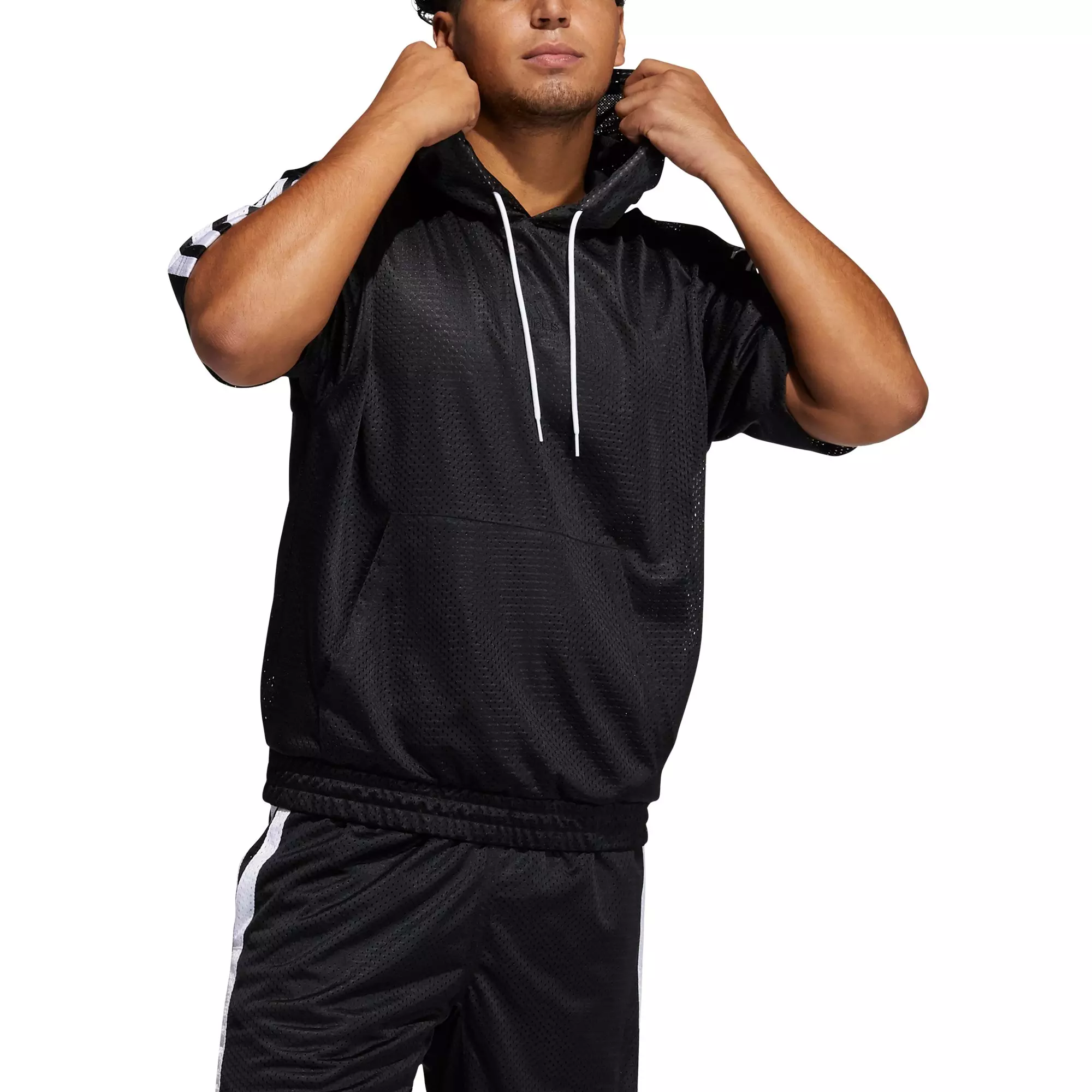 Adidas men's short hot sale sleeve hoodie